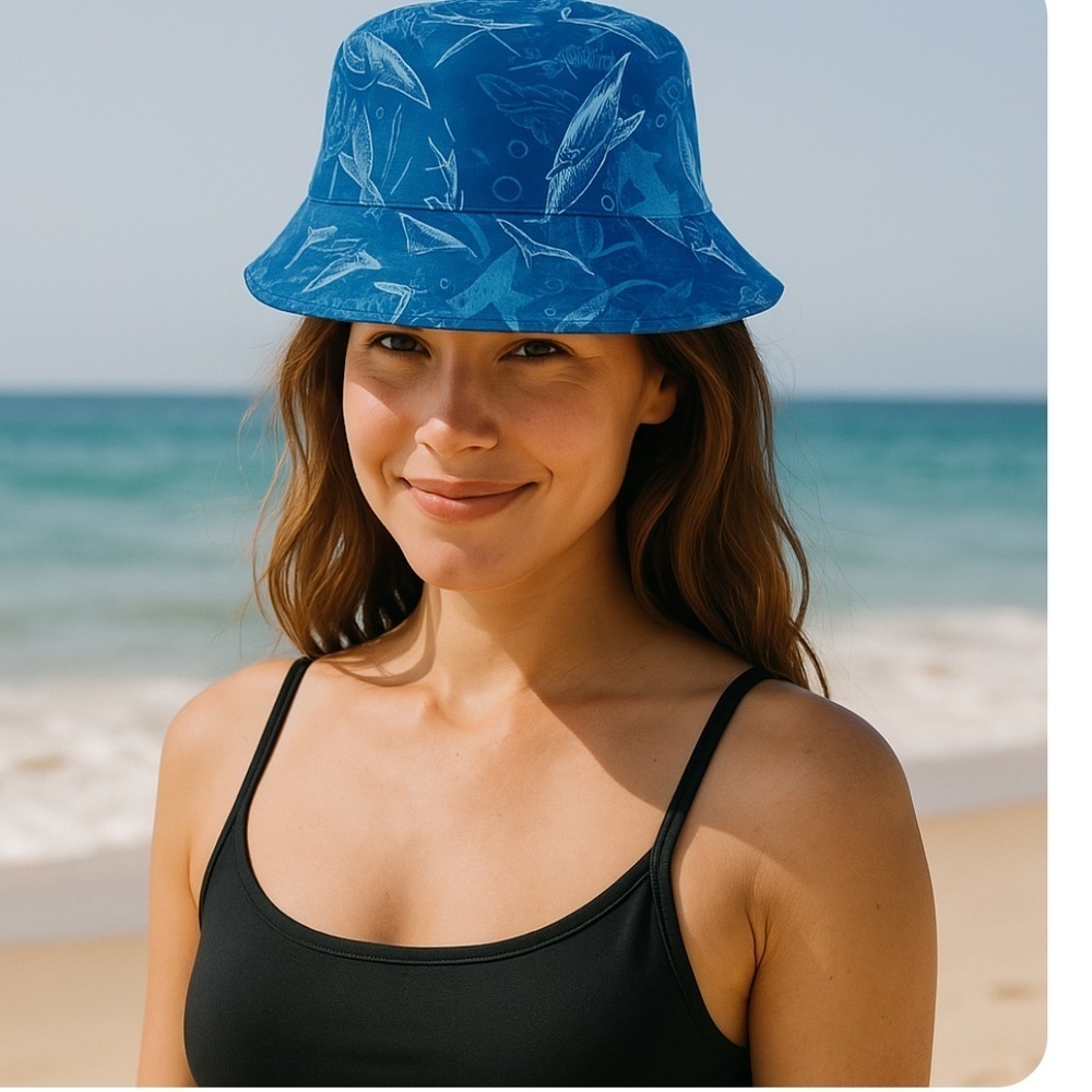 👉 NEW! Bucket Hats Blue Whales Nautical Ocean Print